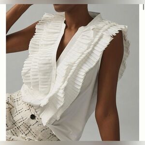 Anthropologie Maeve Sleeveless Ruffled White Blouse. Size Small. NEW